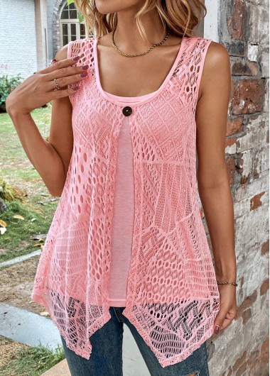 Plus Size Pink Two Piece Sleeveless Tank Top 37$