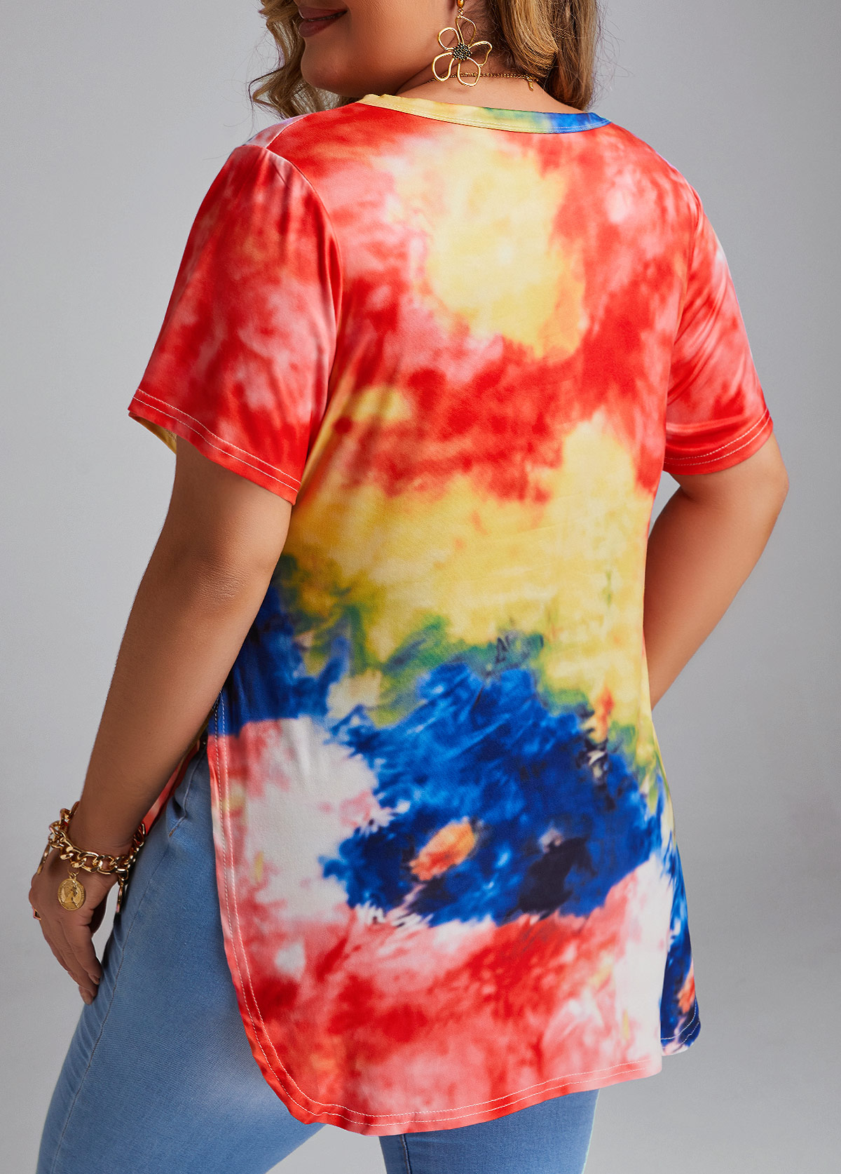 Multi Color Plus Size Split T Shirt