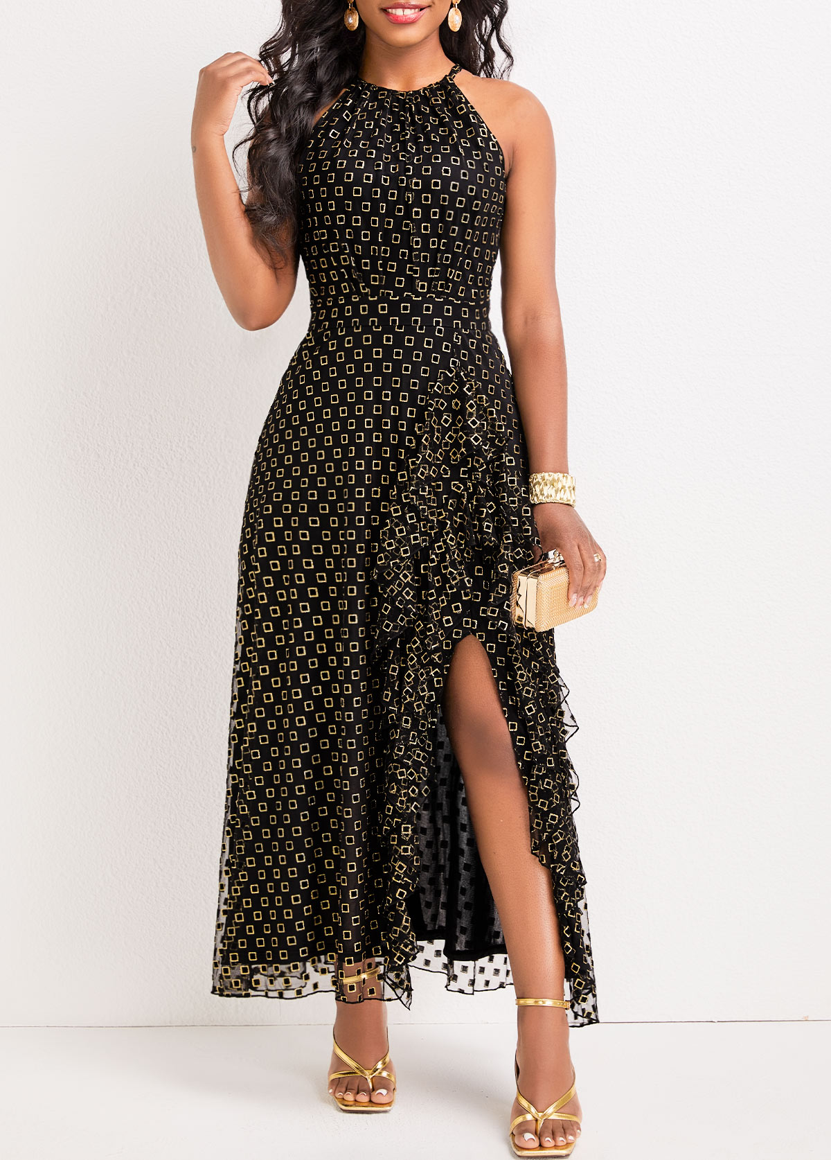 Sleeveless Lace Black Round Neck Dress
