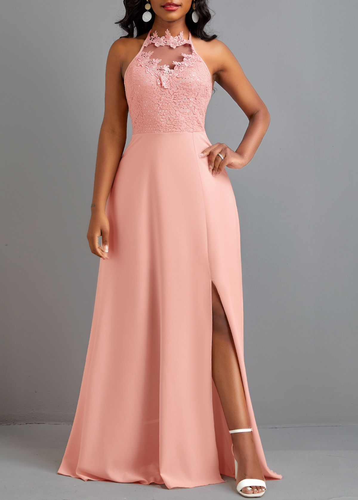 Sleeveless Tie Dusty Pink Maxi Dress