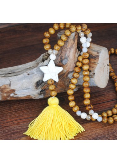 Wood Srar Detail Yellow Round Necklace