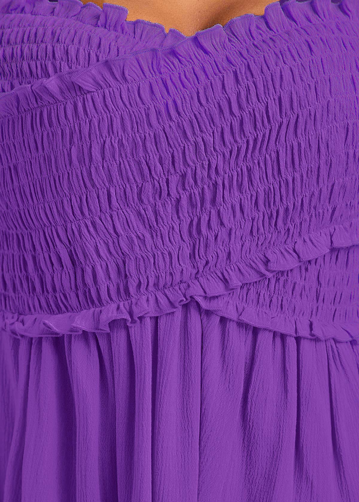 Patchwork Smocked Neon Violet Off Shoulder T Shirt
