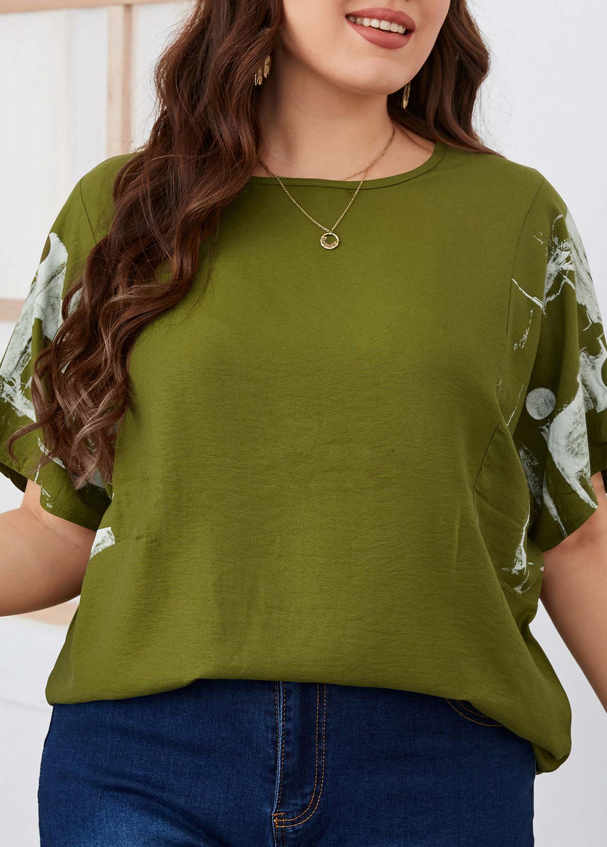 Half Sleeve Olive Green Plus Size T Shirt