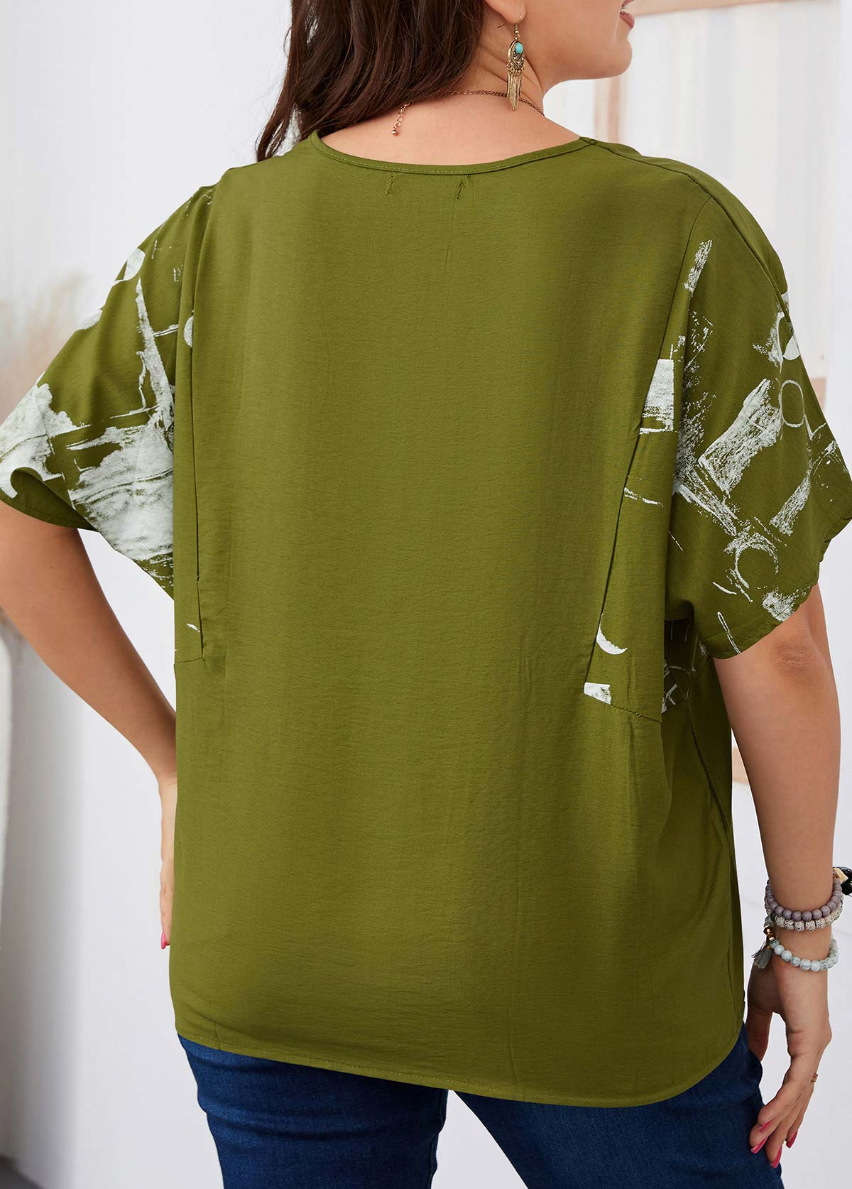 Half Sleeve Olive Green Plus Size T Shirt
