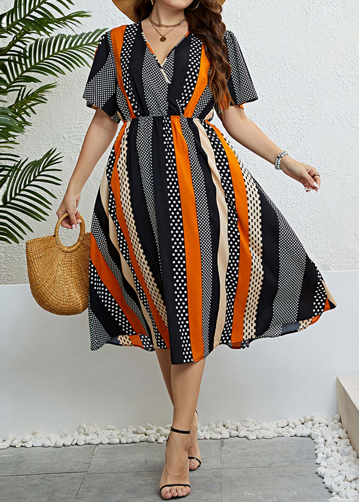 Short Sleeve Multi Color Plus Size Dress