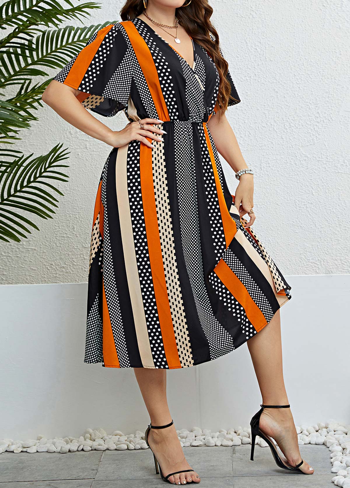 Short Sleeve Multi Color Plus Size Dress
