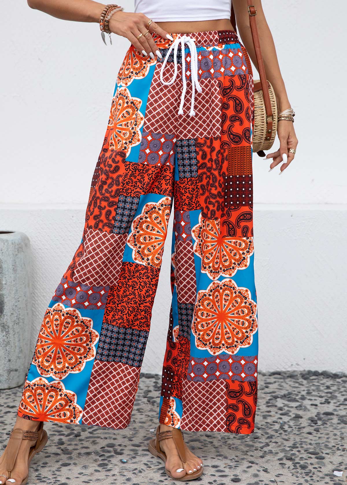 Tribal Print Drawstring Multi Color Drawastring Pants