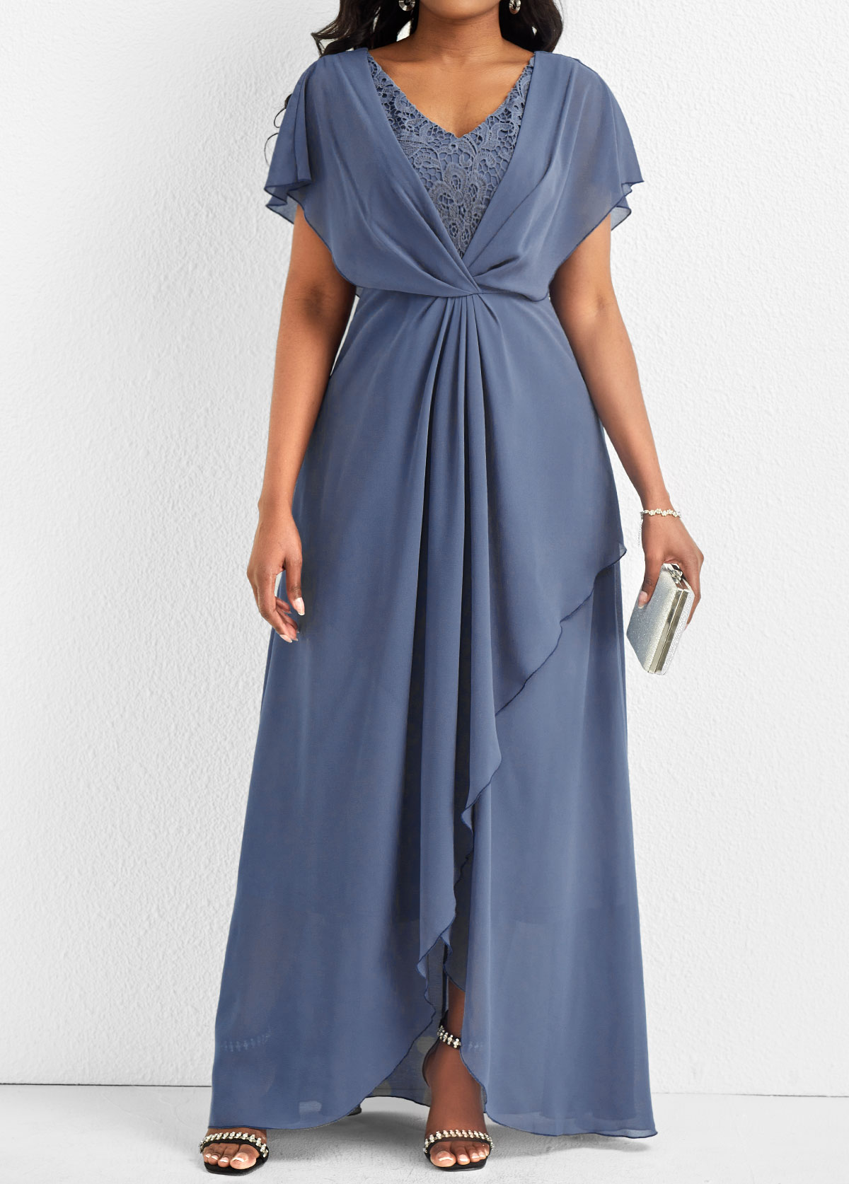 Plus Size Dusty Blue Lace Maxi Dress
