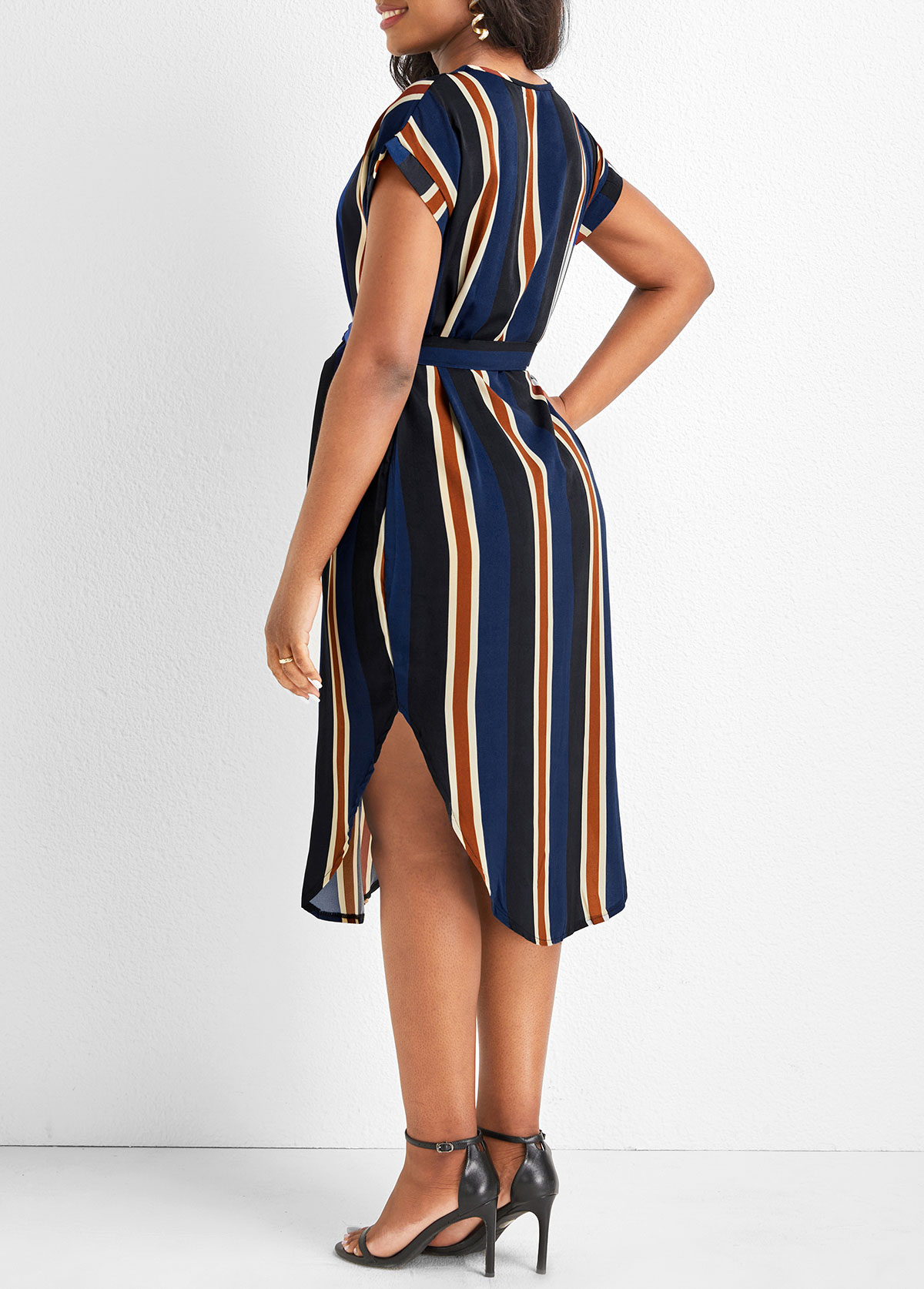 Striped Split Belted Multi Color Dress