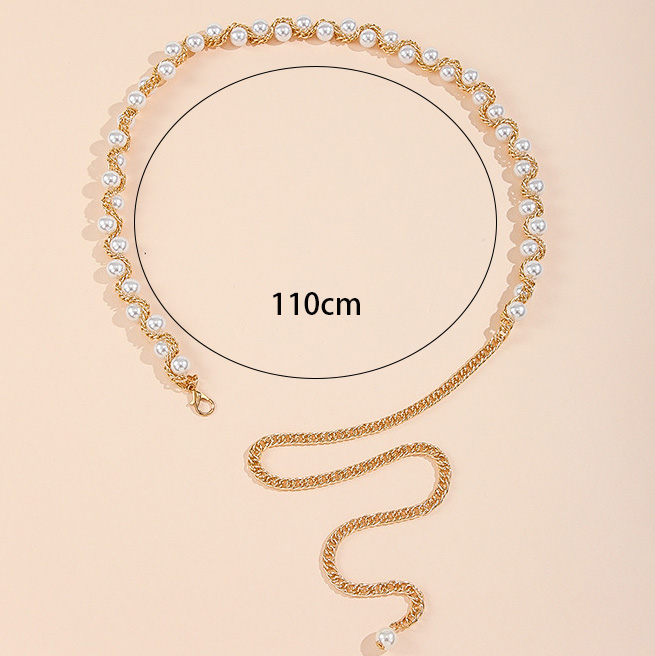 Pearl Detail Gold Metal Design Belt