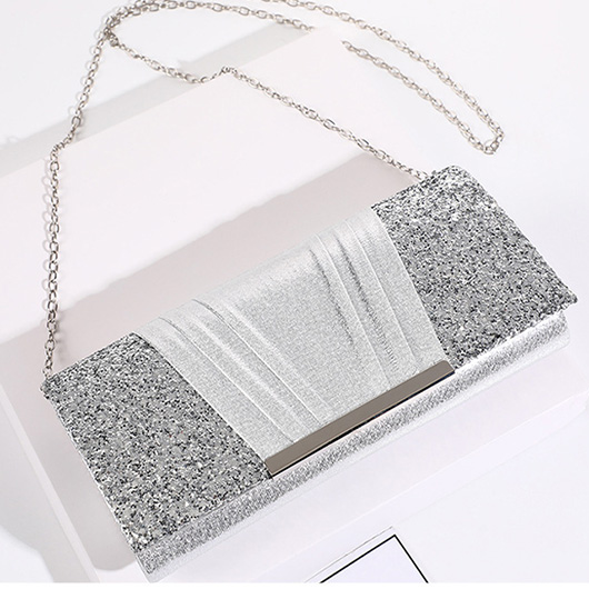 Grey Chains Sequin Magnetic Shoulder Bag