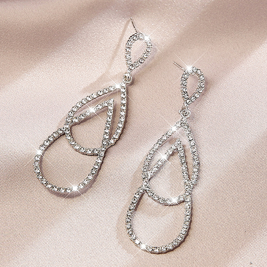 Silvery White Teardrop Design Alloy Earrings