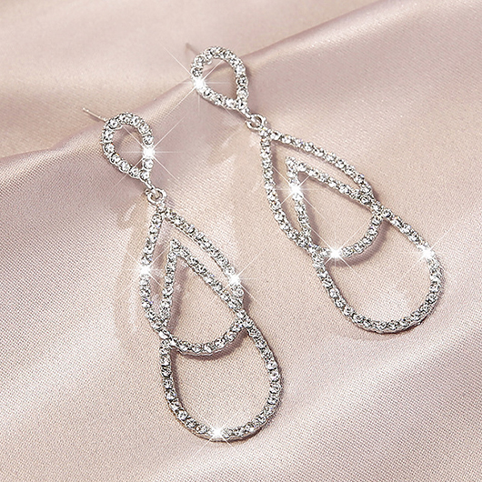 Silvery White Teardrop Design Alloy Earrings