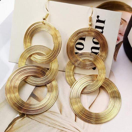 Golden Round Metal Ring Detail Earrings