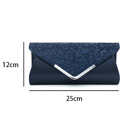 Peacock Blue Magnetic V Design Sequined Evening Bag