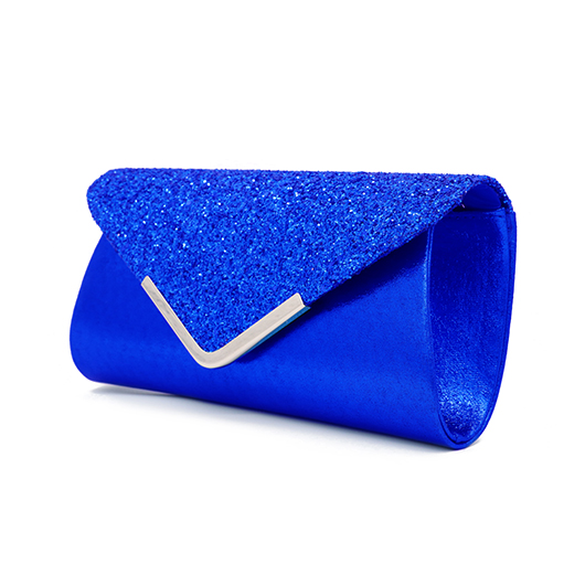 Royal Blue Magnetic V Design Sequined Evening Bag