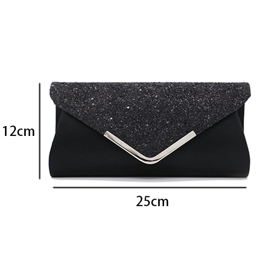 Sequined Black Magnetic V Design Evening Bag