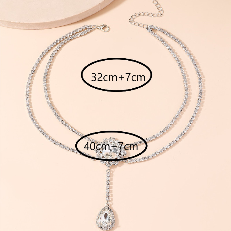 Silvery White Rhinestone Design Layered Necklace
