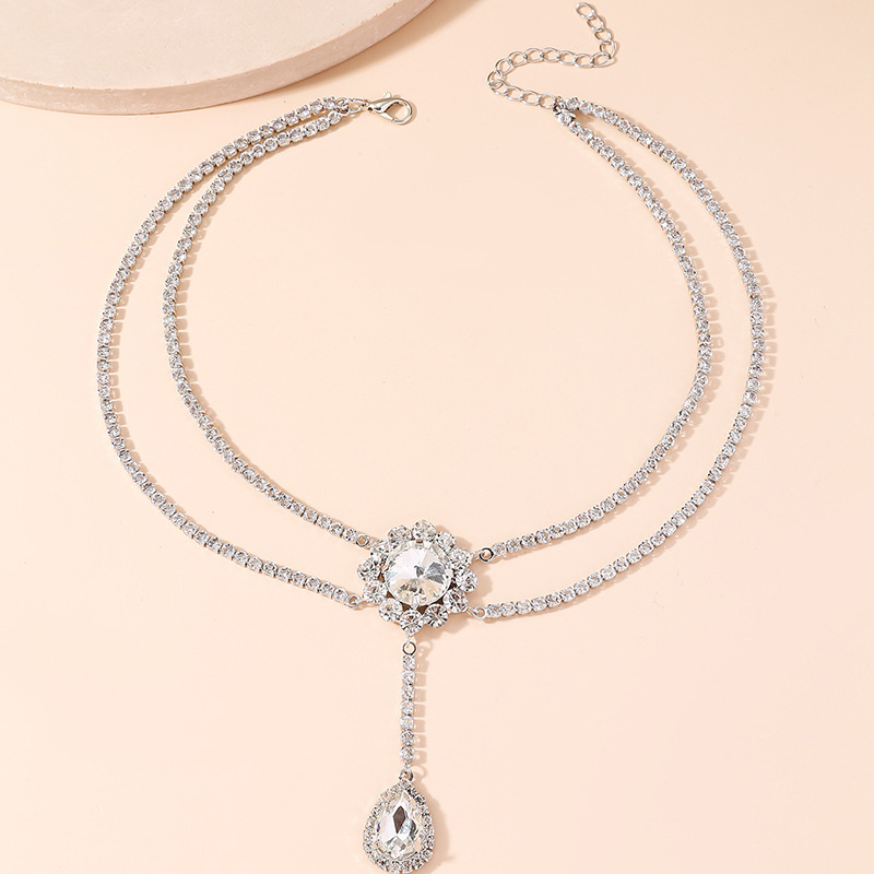 Silvery White Rhinestone Design Layered Necklace