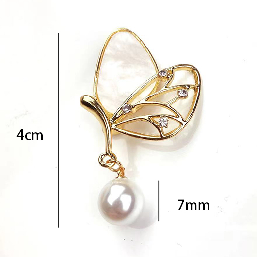 Pearl Design Rhinestone Gold Butterfly Brooch