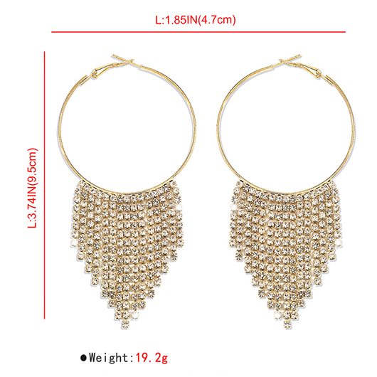 Round Gold Metal Rhinestone Design Earrings