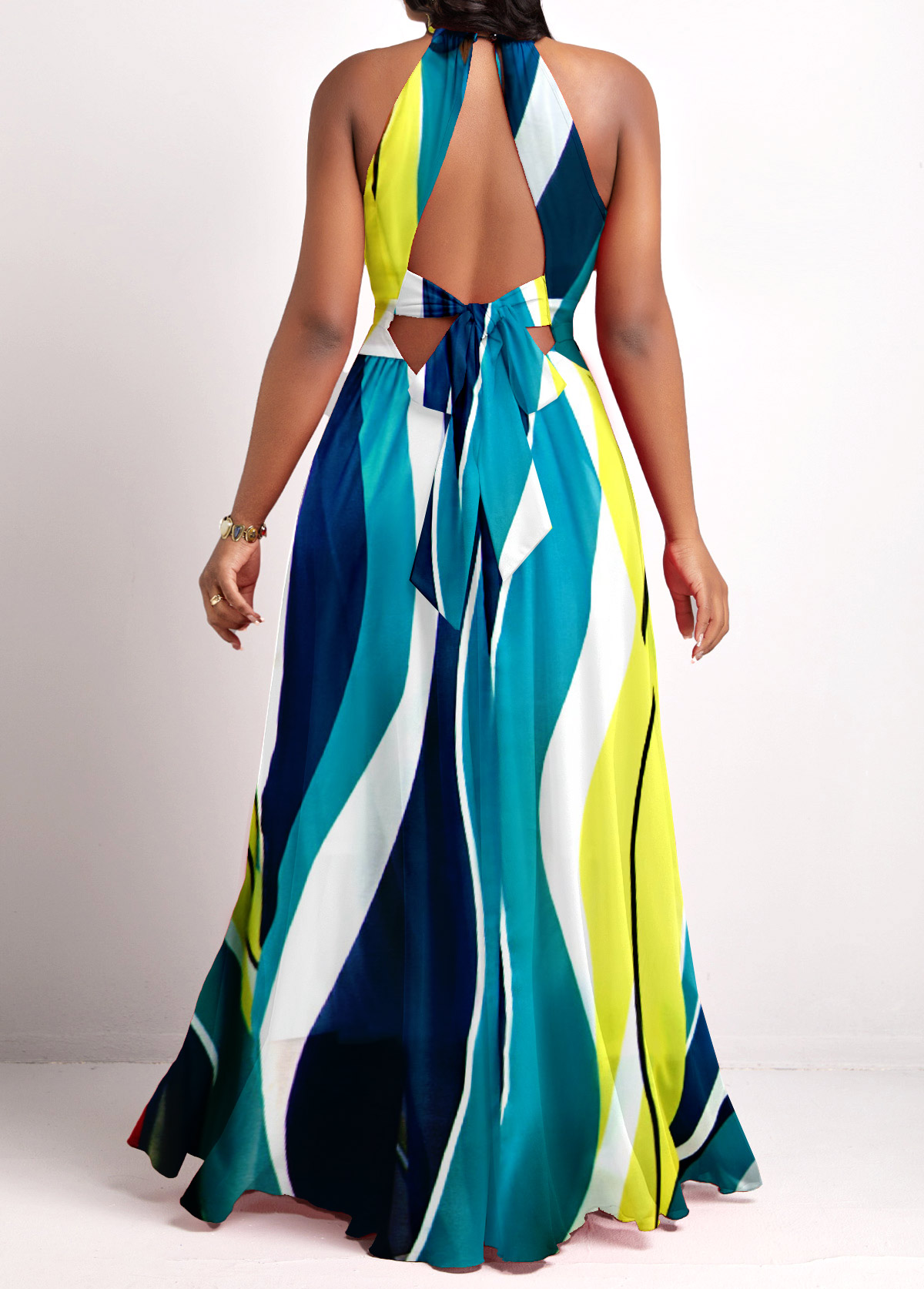 Striped Cut Out Multi Color Maxi Dress