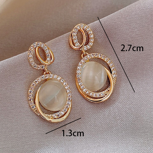 Gold Geometric Design Round Zircon Earrings