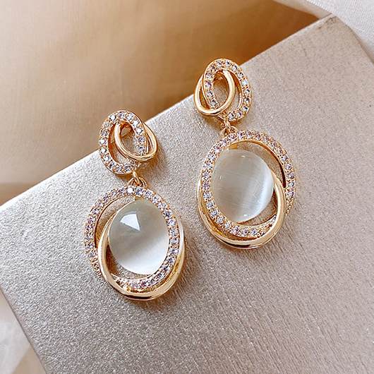 Gold Geometric Design Round Zircon Earrings