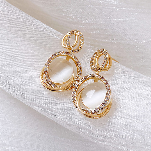 Gold Geometric Design Round Zircon Earrings