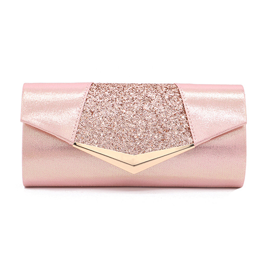 PU Detail Light Pink Sequined Magnetic Clutch Bag