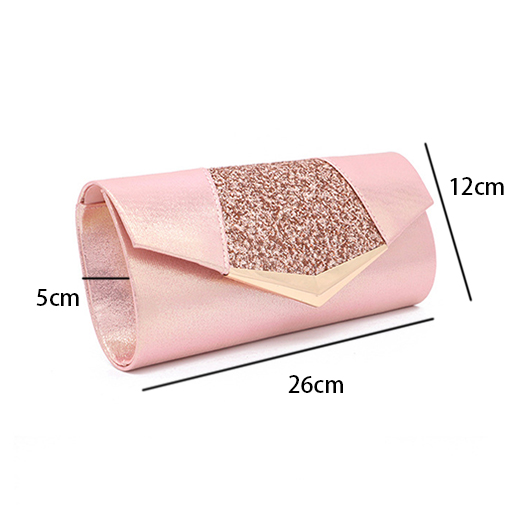 PU Detail Light Pink Sequined Magnetic Clutch Bag