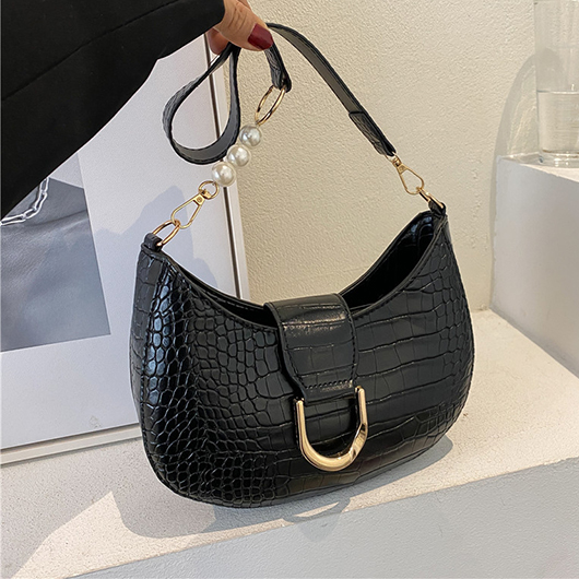 Pearl Design Black Zip Shoulder Bag