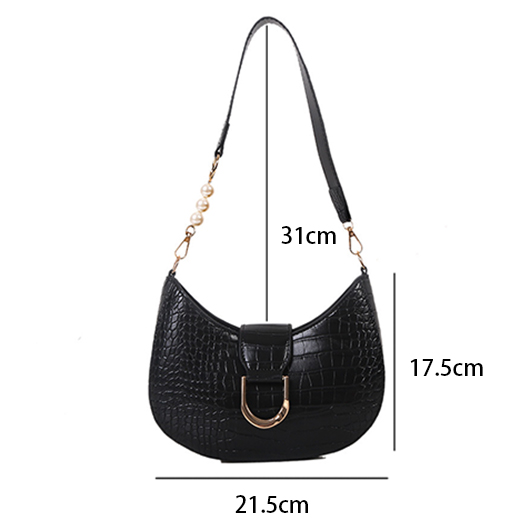 Pearl Design Black Zip Shoulder Bag