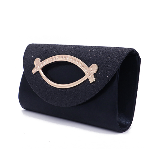 Black Sequined Cutout Magnetic Clutch Bag