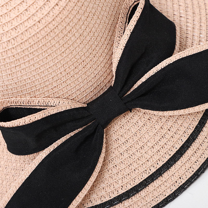 Bowknot Design Pink Patchwork Straw Hat