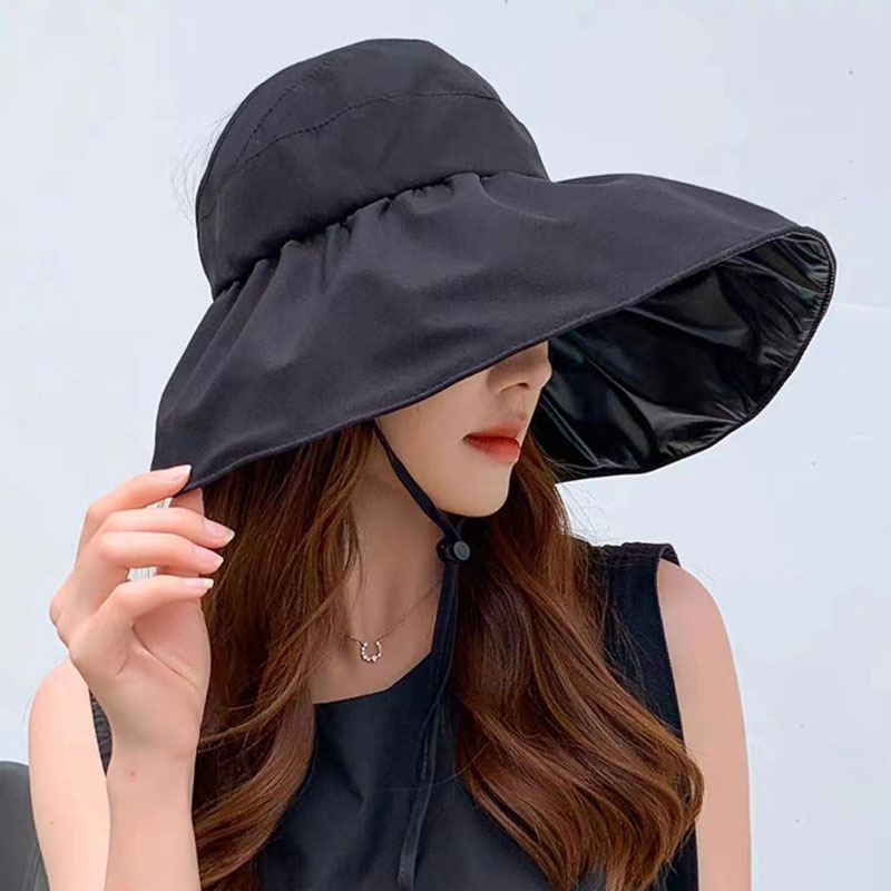 Ruched Cotton Detail Black Visor Hat