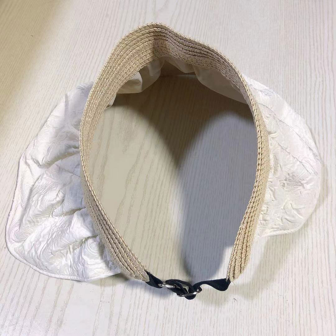 White Cotton Detail Ruched Visor Hat