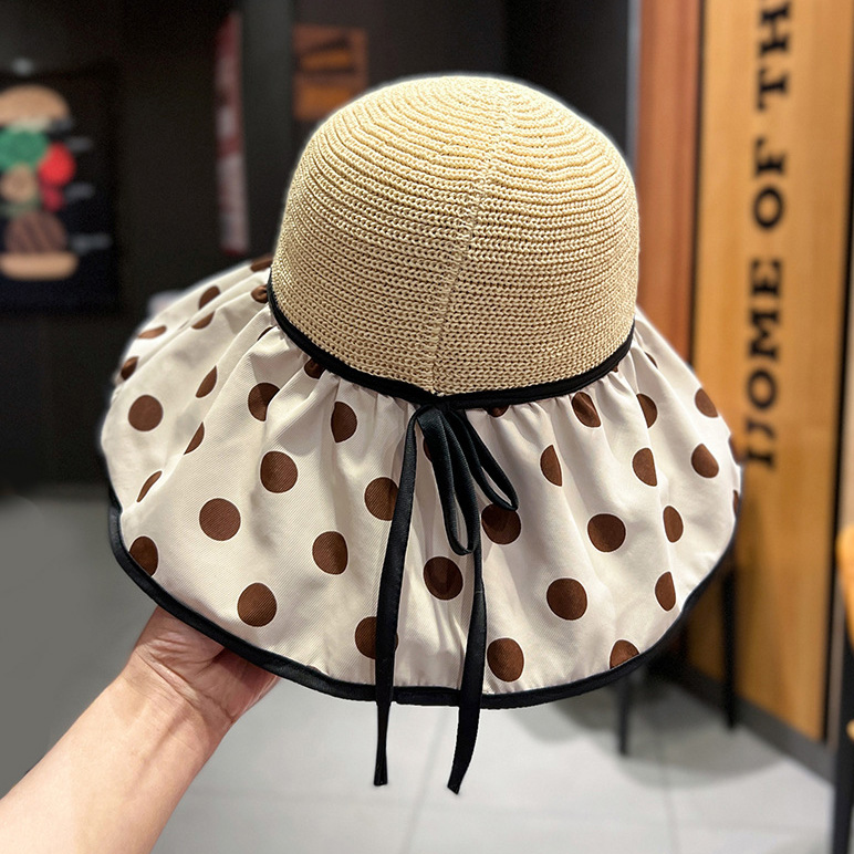 Polka Dot Beige Acrylic Detail Visor Hat