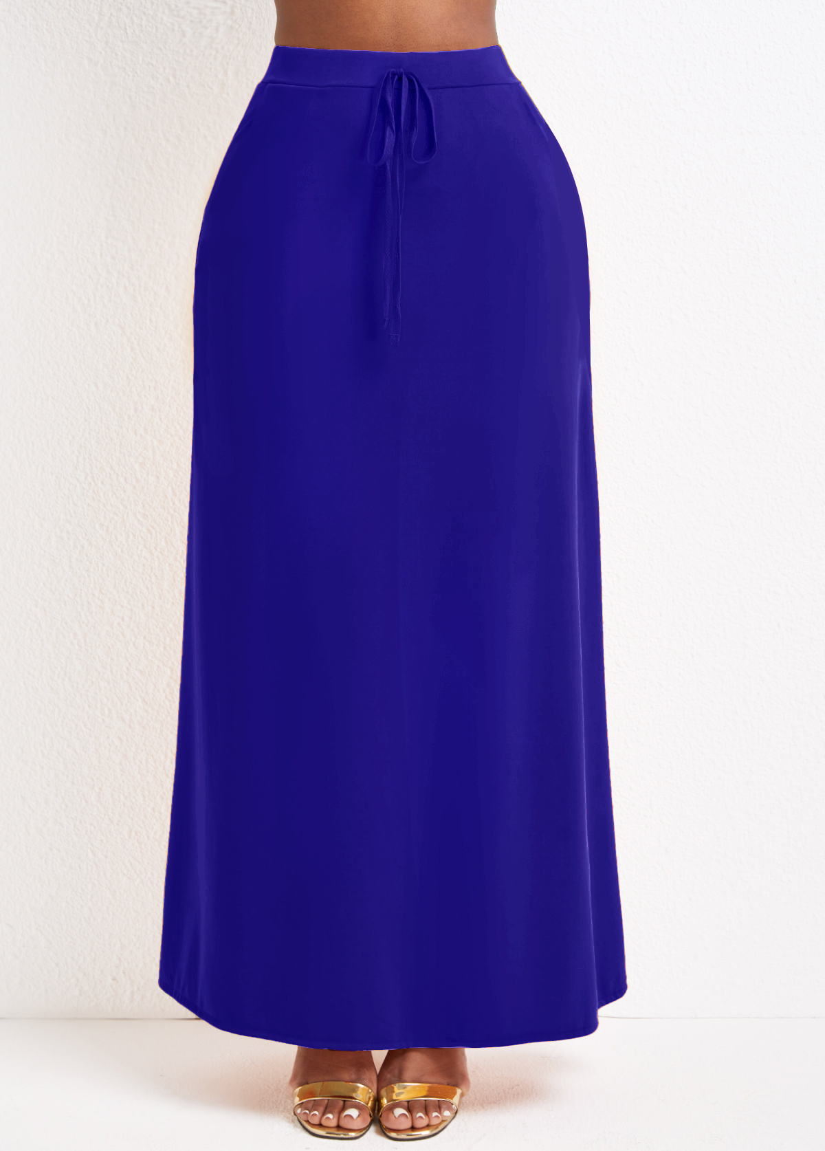 Purplish Blue A Line Drawastring Pocket Maxi Skirt