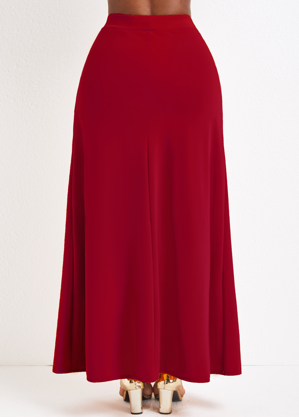 Pocket Wine Red A Line Drawastring Maxi Skirt