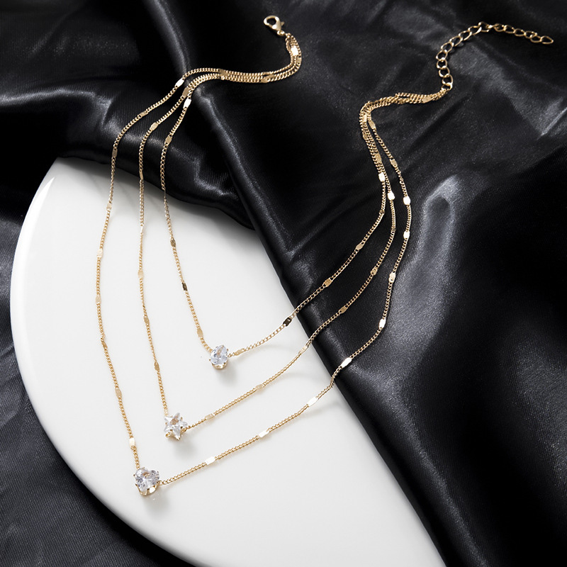 Golden Heart Star Layered Alloy Necklace