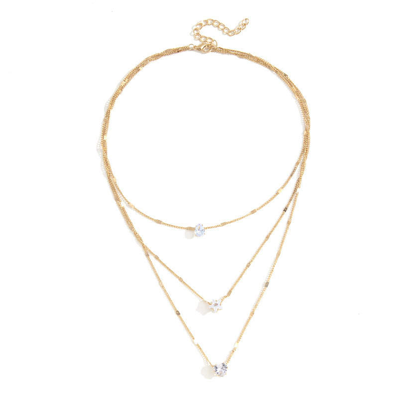 Golden Heart Star Layered Alloy Necklace