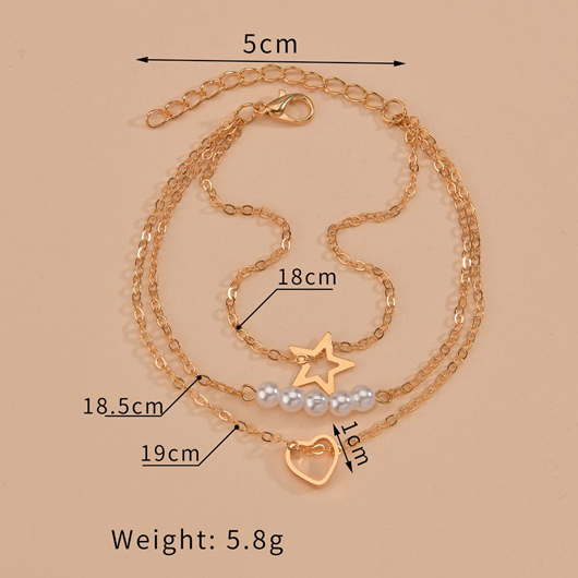 Layered Pearl Detail Gold Heart Bracelet