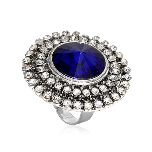Rhinestone Design Royal Blue Round Ring