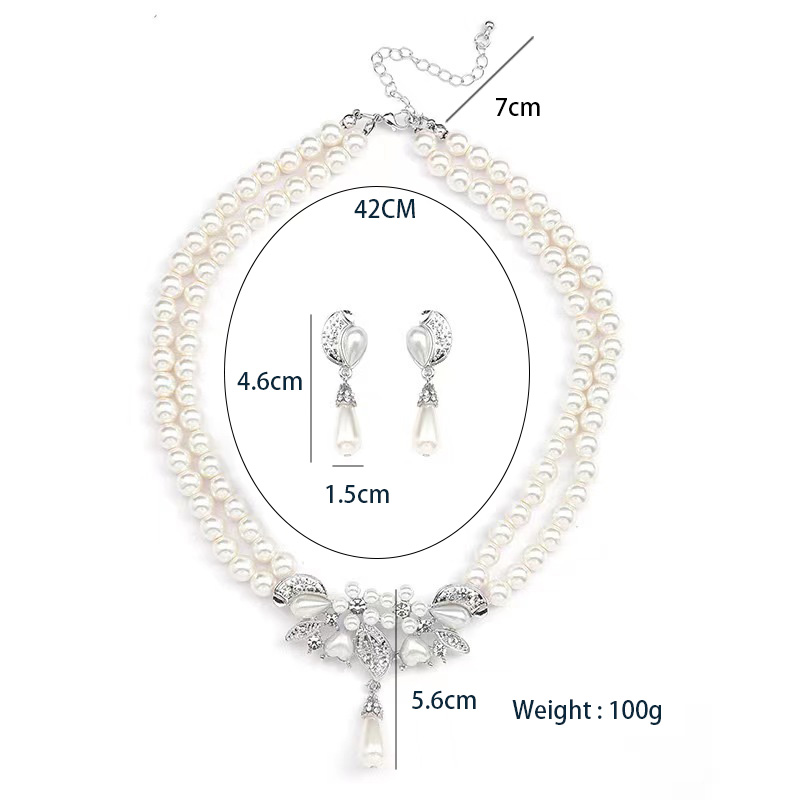 Pearl Layered Silvery White Necklace and Earrings