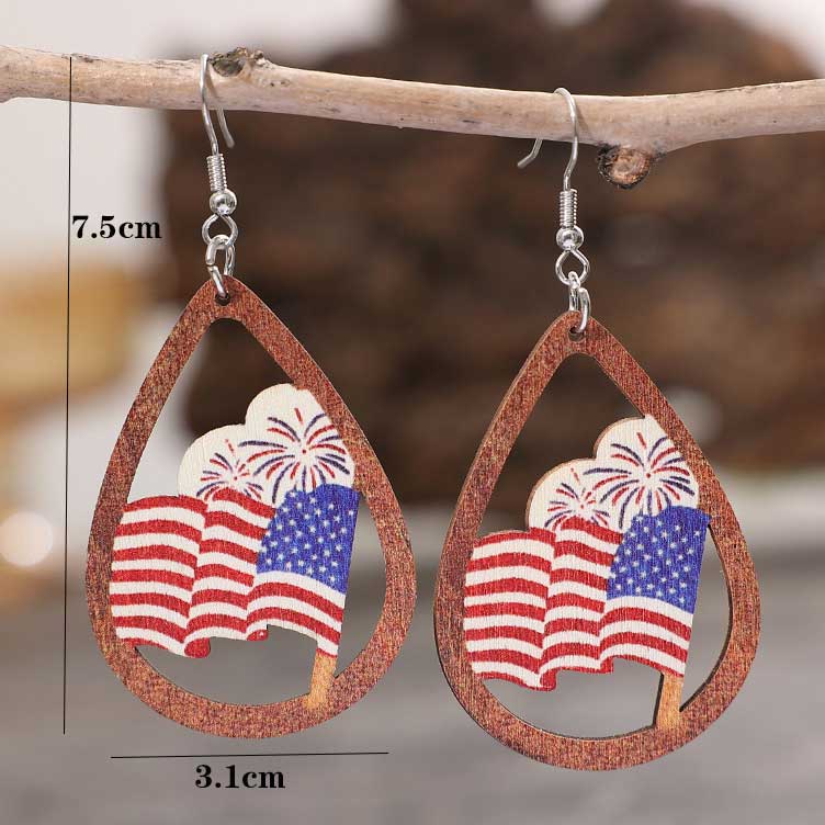 American Flag Print Wooden Multi Color Earrings