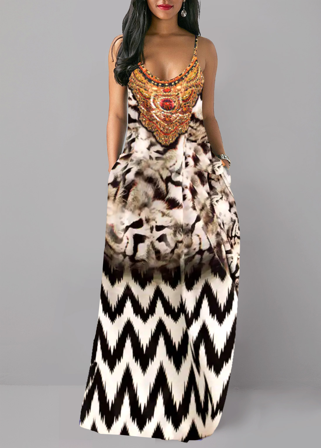 Leopard Pocket Multi Color O Shape Maxi Dress