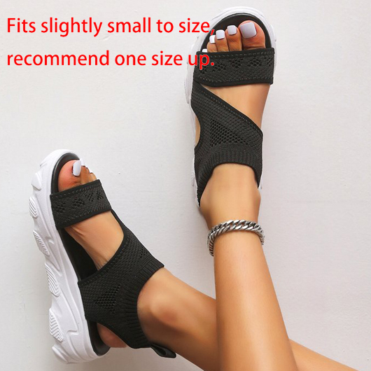 Open Toe Black Falt Elastic Sandals