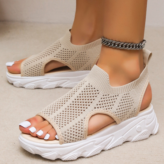 Open Toe Falt Cutout Beige Sandals