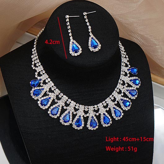 Waterdrop Rhinestone Royal Blue Crystal Earrings and Necklace